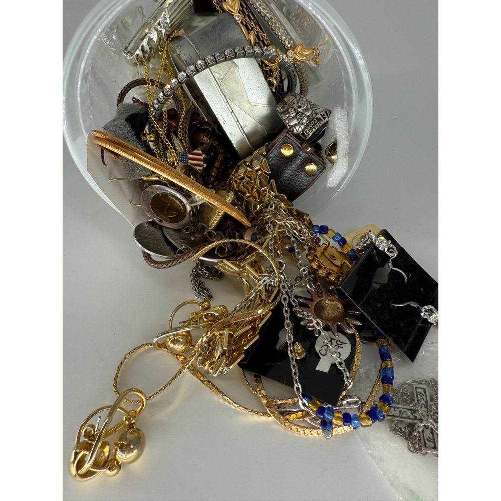 Mystery Jewelry Jar 32oz 2lbs Black Gold Tone Lot Reseller Unboxing Treasure Hun